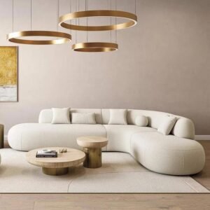 Modani White Boucle Sectional Sofa Couch 130 11/16"