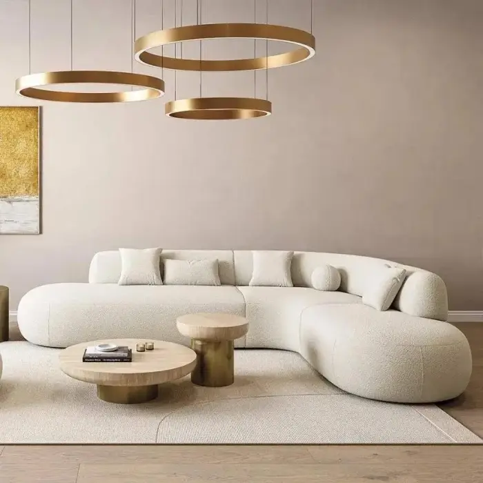 Modani White Boucle Sectional Sofa Couch